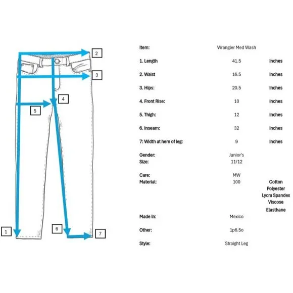 Wrangler Straight Leg Juniors Womens Jeans 11 12 32 Medium Wash Pockets Logo - Picture 8 of 8